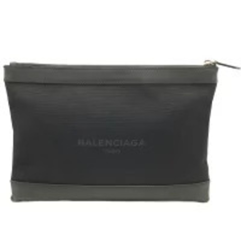 BALENCIAGA Navy Blue Clip Clutch Bag Leather Black Shoulder Bag